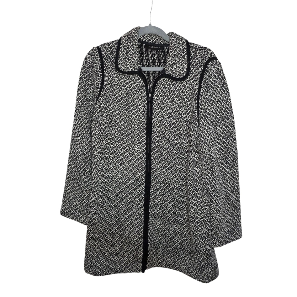 Women's Talbots Wool Blend Sweater Coat Large Black